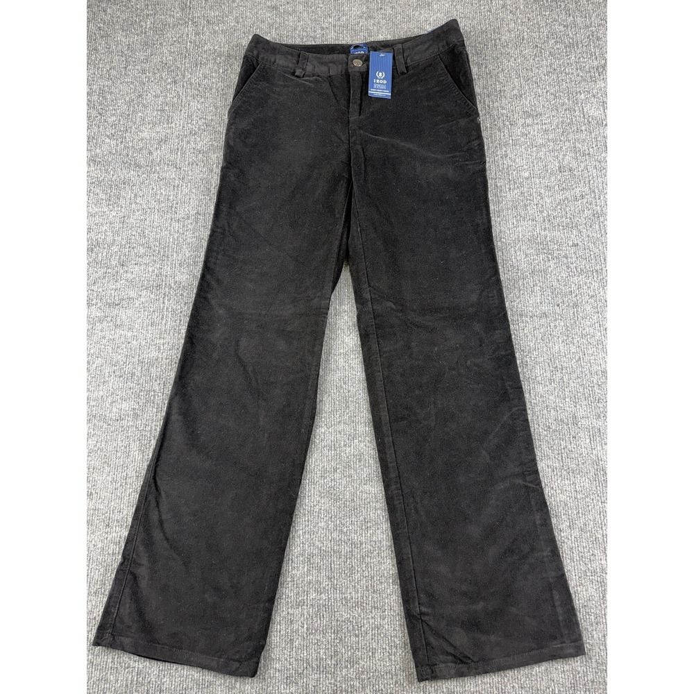 IZOD Pants Womens 2 Short Black Corduroy Stretch Straight Leg Casual Khakis